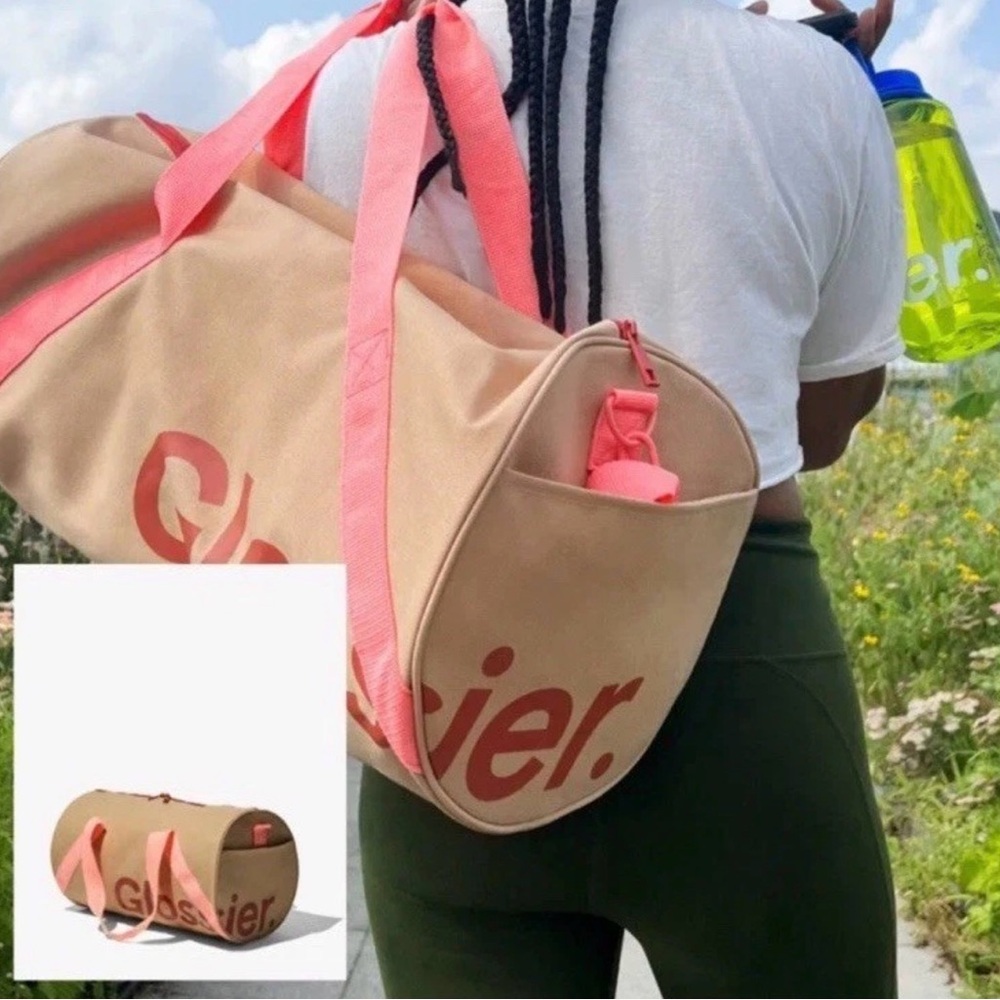 Glossier Pink Beige Duffel Bag Gym Weekender Travel Bag Viral Tote